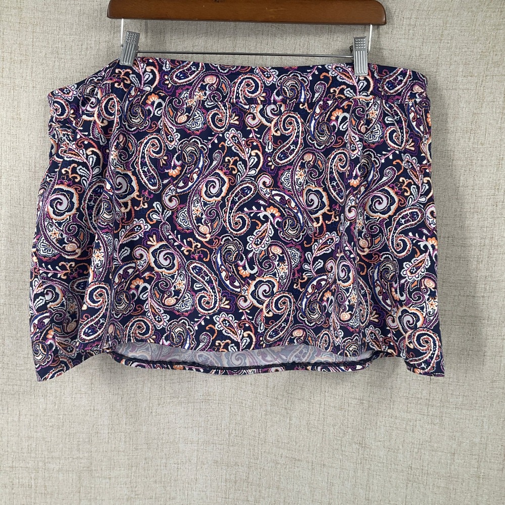 Lands' End Swim Skirt Womens 22W Navy Purple Paisley High Waist Built-in Brief